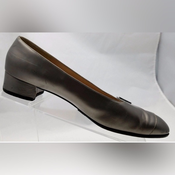 Salvatore Ferragamo Women's Francesca Pewter Metallic Calfskin Loafers - Picture 8 of 10